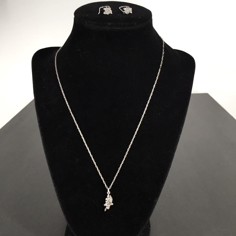 Sterling Silver Floral Necklace and Earring Set